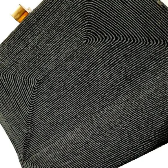 1940s Vintage Black Corde' Box Handbag With A Top Handle And A Front Design - Picture 4 of 8